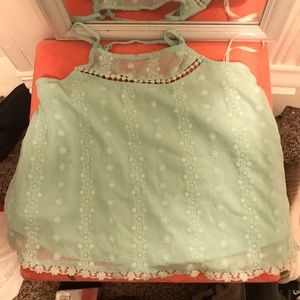 Embroidery mint top